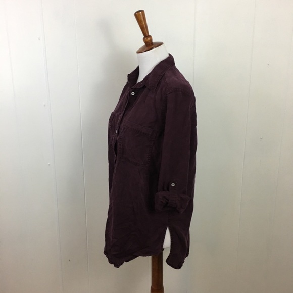 Lou & Gray Burgundy Roll Tab Sleeve Henley Top - Picture 4 of 7